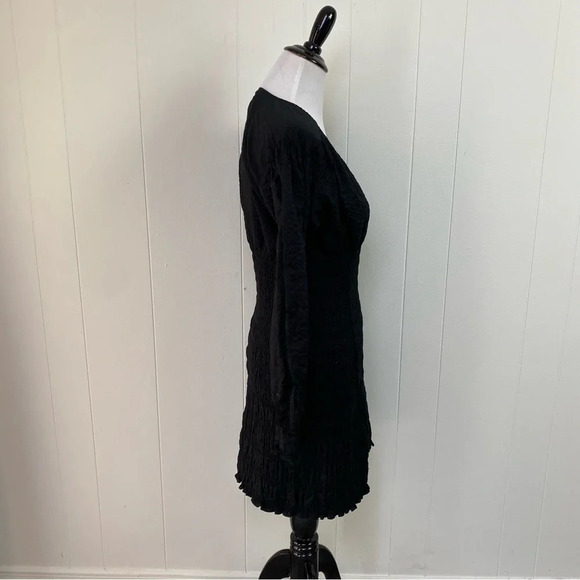 Frame V Neck Smocked Dress Mini Size Small Cotton Ruched Long Sleeve - Picture 6 of 14